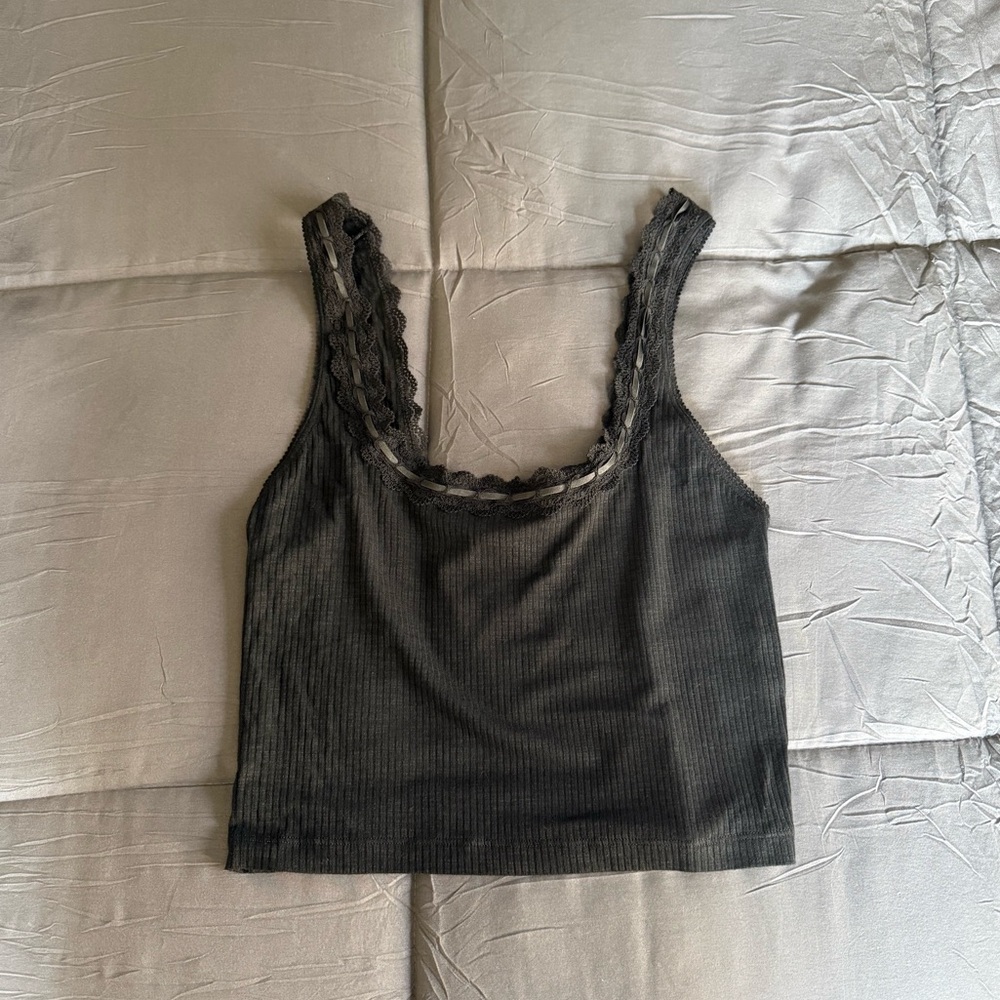 Aerie Superchill Cotton Rib Lace Tank Top